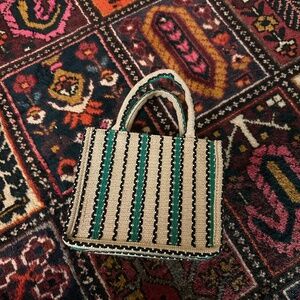Green Stripe Raffia Handbag